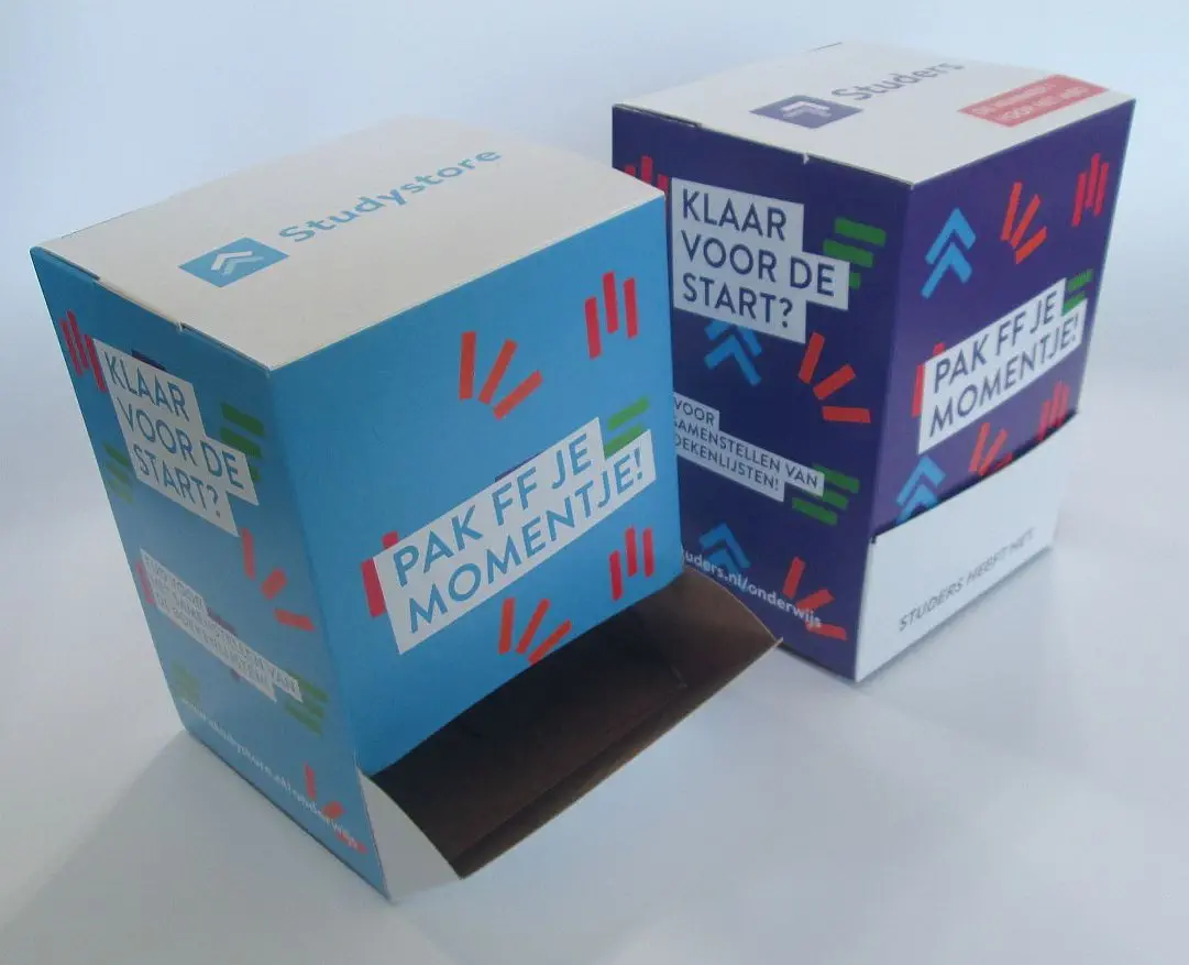 in full color bedrukte dispenserdoos met logo om uit te delen